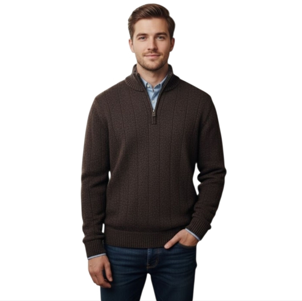 Oscar De La Renta 1/4 Zip‎ Dark Brown Pullover Size Small